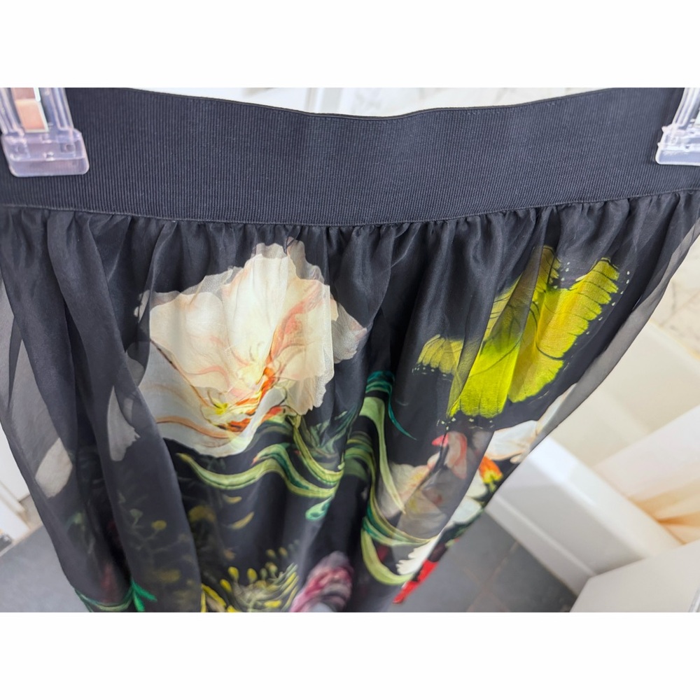 Alice + Olivia Nilda Maxi Skirt Black Essential Floral Silk Chiffon Full 0 - Picture 7 of 16
